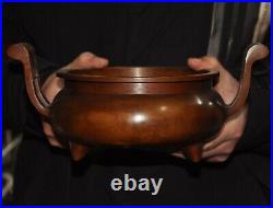 11 marked qianlong old chinese Qing Dynasty bronze handle Incense burner Censer