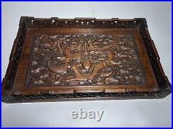 13.3 Chinese Qing Dynasty Old Antique Yellow Wood Hand Carving Dragon Tray