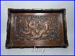 13.3 Chinese Qing Dynasty Old Antique Yellow Wood Hand Carving Dragon Tray