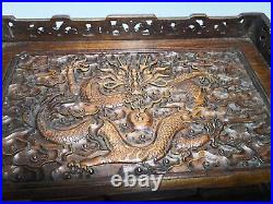 13.3 Chinese Qing Dynasty Old Antique Yellow Wood Hand Carving Dragon Tray