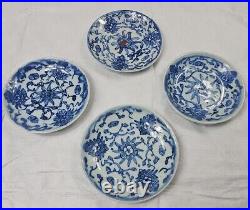 19TH C. QING DYNASTY CHINESE CANTON BLUE & WHITE GLAZED PLATES Set Of 4