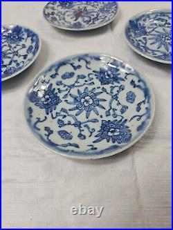 19TH C. QING DYNASTY CHINESE CANTON BLUE & WHITE GLAZED PLATES Set Of 4