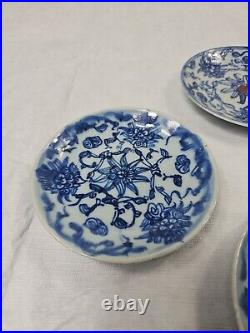 19TH C. QING DYNASTY CHINESE CANTON BLUE & WHITE GLAZED PLATES Set Of 4