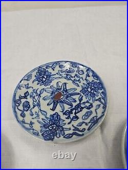 19TH C. QING DYNASTY CHINESE CANTON BLUE & WHITE GLAZED PLATES Set Of 4