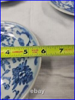 19TH C. QING DYNASTY CHINESE CANTON BLUE & WHITE GLAZED PLATES Set Of 4