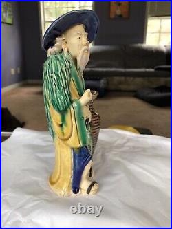 9 Antique Chinese Qing Dynasty, 1800 Shiwan Pottery Mud Man, Fisherman Statue