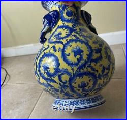 A Chinese Qing Dynasty Underglaze Porcelain Floral Jar Vase Yellow Ground Blue