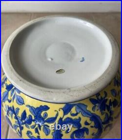 A Chinese Qing Dynasty Underglaze Porcelain Floral Jar Vase Yellow Ground Blue