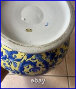 A Chinese Qing Dynasty Underglaze Porcelain Floral Jar Vase Yellow Ground Blue