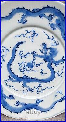 A Rare! Chinese Antique Porcelain Blue and White Qing Dynasty Dragon Pattern