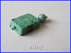 Antique Chinese Carved Turquoise Shou Pendant - Qing Dynasty