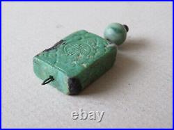Antique Chinese Carved Turquoise Shou Pendant - Qing Dynasty