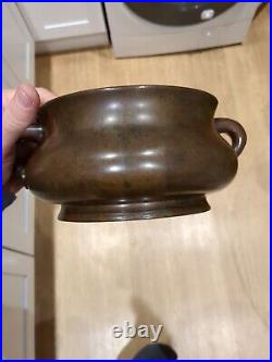 Antique Chinese Qing Dynasty Kangxi Emperor Bronze Censer (1661-1722) Heavy