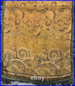 Antique Chinese Qing Dynasty Silk Brocade Robe Piece 30 X 55 Cm