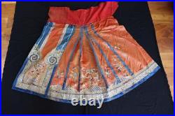 Antique Chinese Qing Dynasty Silk Embroidered Skirt Panel 31 Waist 36 Length