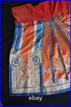 Antique Chinese Qing Dynasty Silk Embroidered Skirt Panel 31 Waist 36 Length