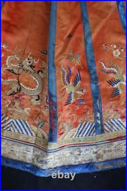 Antique Chinese Qing Dynasty Silk Embroidered Skirt Panel 31 Waist 36 Length