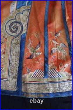 Antique Chinese Qing Dynasty Silk Embroidered Skirt Panel 31 Waist 36 Length