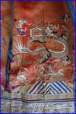 Antique Chinese Qing Dynasty Silk Embroidered Skirt Panel 31 Waist 36 Length