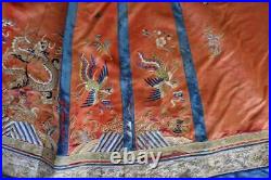 Antique Chinese Qing Dynasty Silk Embroidered Skirt Panel 31 Waist 36 Length