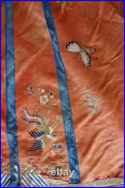 Antique Chinese Qing Dynasty Silk Embroidered Skirt Panel 31 Waist 36 Length