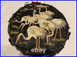 Antique Chinese Qing Dynasty Silk Embroidery textile Panel wall hanging 16 X 16