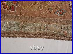 Antique Chinese Qing Dynasty Silk Embroidery textile Panel wall hanging 23 X 10