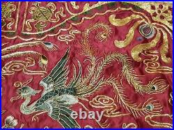 Antique Chinese Qing Dynasty Silk Embroidery textile Panel wall hanging 31 X 14
