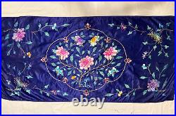 Antique Chinese Qing Dynasty Silk Embroidery textile Panel wall hanging 67X32