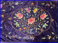 Antique Chinese Qing Dynasty Silk Embroidery textile Panel wall hanging 67X32