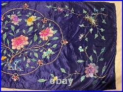 Antique Chinese Qing Dynasty Silk Embroidery textile Panel wall hanging 67X32