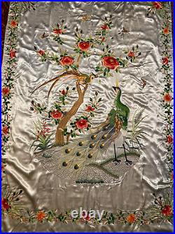 Antique Chinese Qing Dynasty Silk Embroidery textile Panel wall hanging 79X53