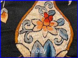 Antique Chinese Qing Dynasty Silk embroidered panel wall hanging 20 X 19