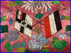 Antique Chinese Qing Dynasty Silk embroidered solidarity flag textile Panel22X21