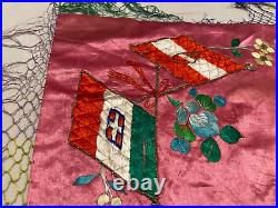 Antique Chinese Qing Dynasty Silk embroidered solidarity flag textile Panel22X21