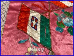 Antique Chinese Qing Dynasty Silk embroidered solidarity flag textile Panel22X21