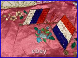 Antique Chinese Qing Dynasty Silk embroidered solidarity flag textile Panel22X21