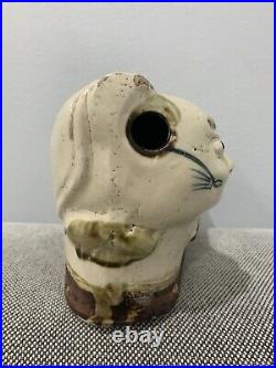 Antique Chinese Qing Dynasty White & Brown Cizhou Glaze Cat Form Pillow Statue