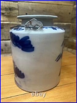 Antique Chinese Qing Dynasty blue and white floral pattern double-eared teapot