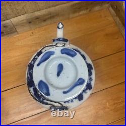 Antique Chinese Qing Dynasty blue and white floral pattern double-eared teapot