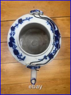 Antique Chinese Qing Dynasty blue and white floral pattern double-eared teapot