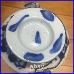 Antique Chinese Qing Dynasty blue and white floral pattern double-eared teapot