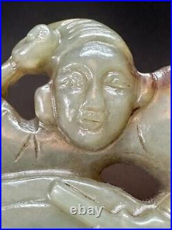 Antique Chinese Qing dynasty carved nephrite jade of Boys playing drum