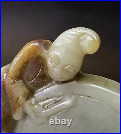 Antique Chinese Qing dynasty carved nephrite jade of Boys playing drum