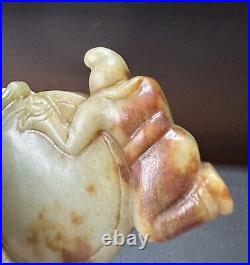 Antique Chinese Qing dynasty carved nephrite jade of Boys playing drum