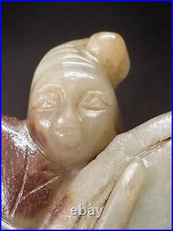 Antique Chinese Qing dynasty carved nephrite jade of Boys playing drum