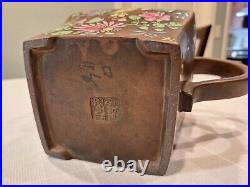 Antique Large Signed Chinese Qing Dynasty Yixing Zisha Teapot with Enamel Daco
