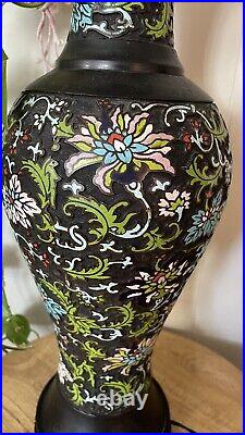 Antique Qing Dynasty CHINESE Export Champlevé Cloisonne electric LAMP X Large