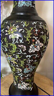 Antique Qing Dynasty CHINESE Export Champlevé Cloisonne electric LAMP X Large