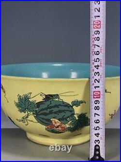 Chinese Antique Qing Dynasty Bowl Ground Yellow Porcelain Fruit Dish-QianLong